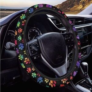 NWT No Label Neoprene 15in Colorful Paws Steering Wheel Cover